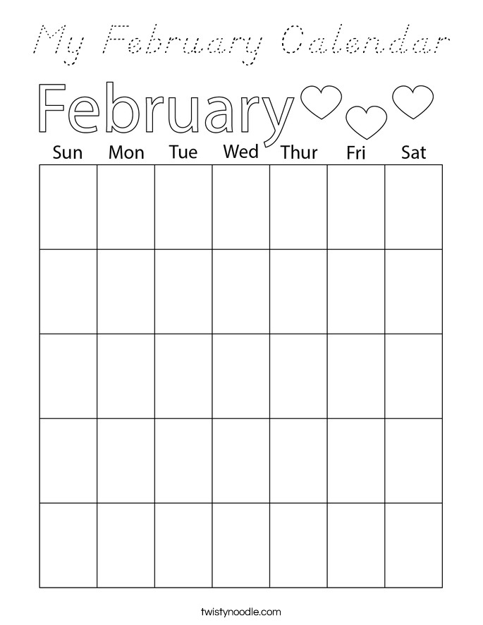 My February Calendar Coloring Page
