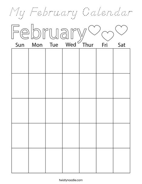 My February Calendar Coloring Page