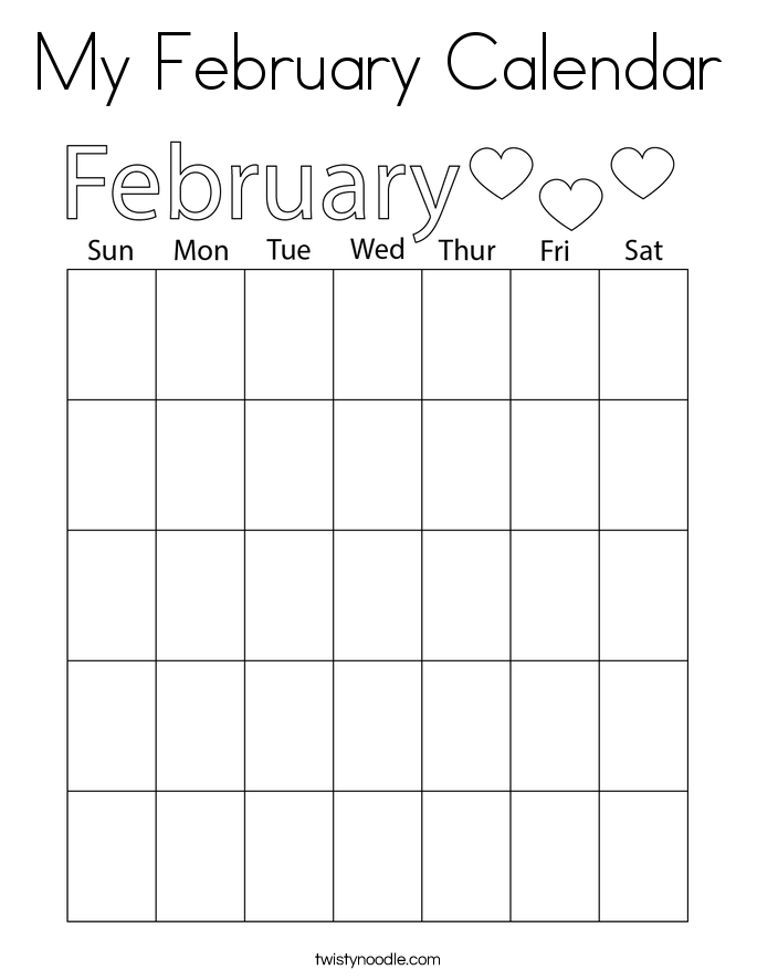 My February Calendar Coloring Page