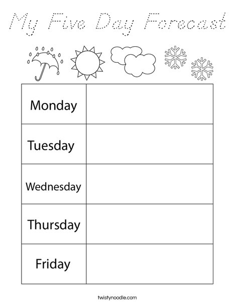 My Five Day Forecast Coloring Page