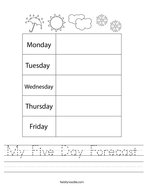 My Five Day Forecast Handwriting Sheet