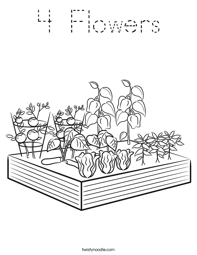 4 Flowers Coloring Page