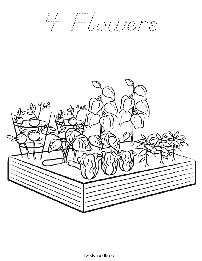 4 Flowers Coloring Page