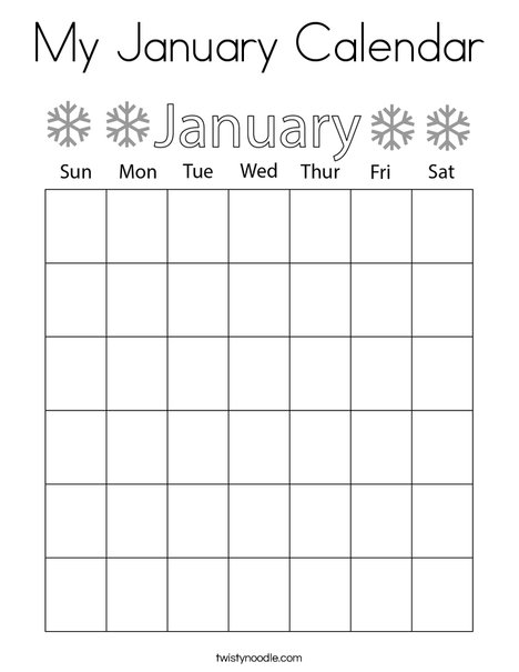 My January Calendar Coloring Page Twisty Noodle My January Calendar Coloring Page Twisty Noodle