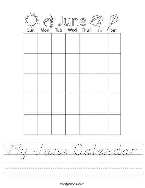 my june calendar worksheet dnealian twisty noodle