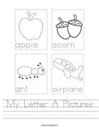 My Letter A Pictures Handwriting Sheet