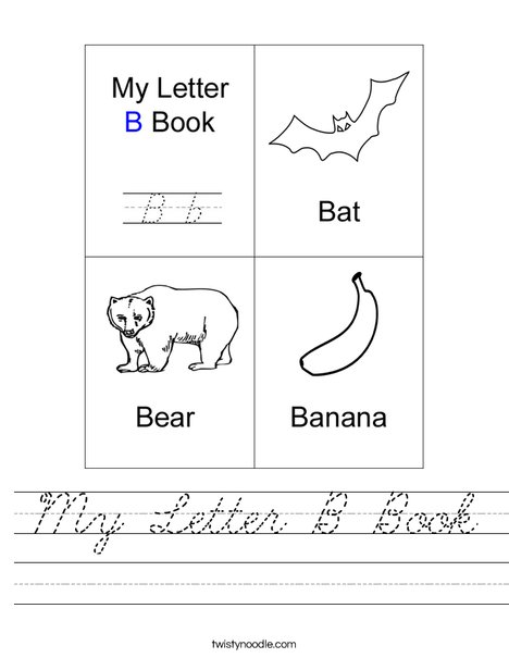 My Letter B Book Worksheet - Cursive - Twisty Noodle