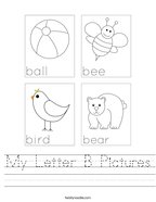 My Letter B Pictures Handwriting Sheet