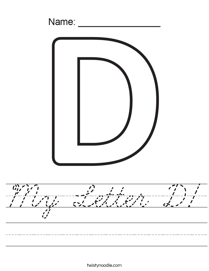 my letter d worksheet cursive twisty noodle