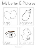 My Letter E Pictures Coloring Page