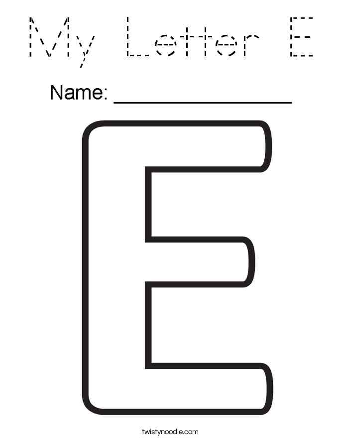 my letter e coloring page tracing twisty noodle