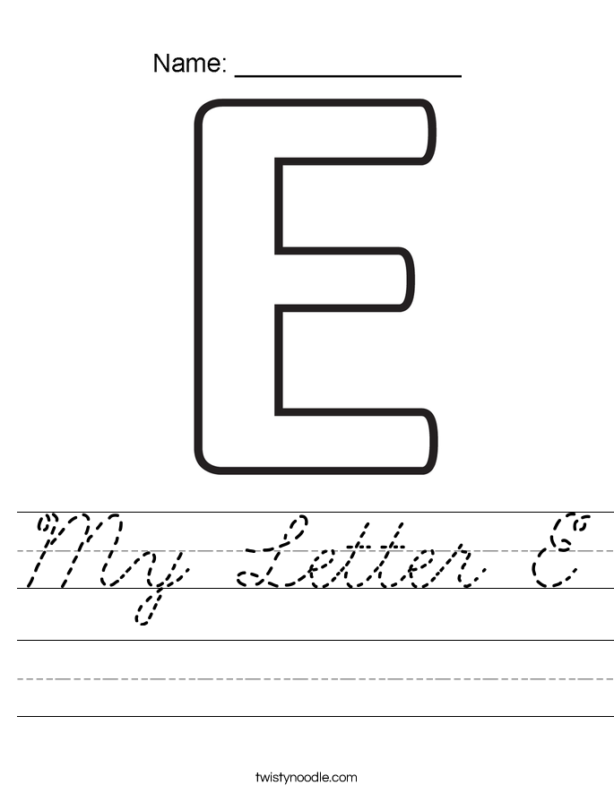 my letter e worksheet cursive twisty noodle