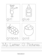 My Letter G Pictures Handwriting Sheet