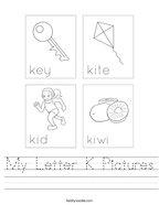 My Letter K Pictures Handwriting Sheet