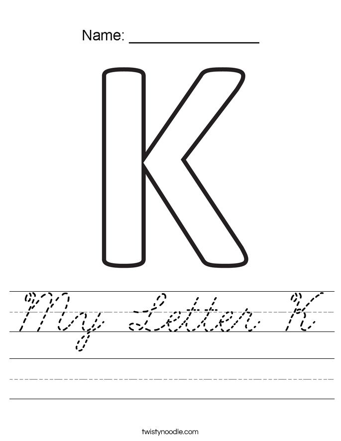 my letter k worksheet cursive twisty noodle