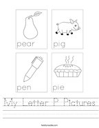 My Letter P Pictures Handwriting Sheet