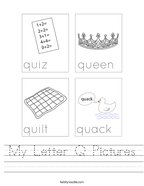 My Letter Q Pictures Handwriting Sheet