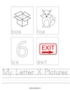 My Letter X Pictures Handwriting Sheet
