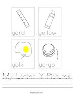 My Letter Y Pictures Handwriting Sheet