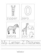 My Letter Z Pictures Handwriting Sheet