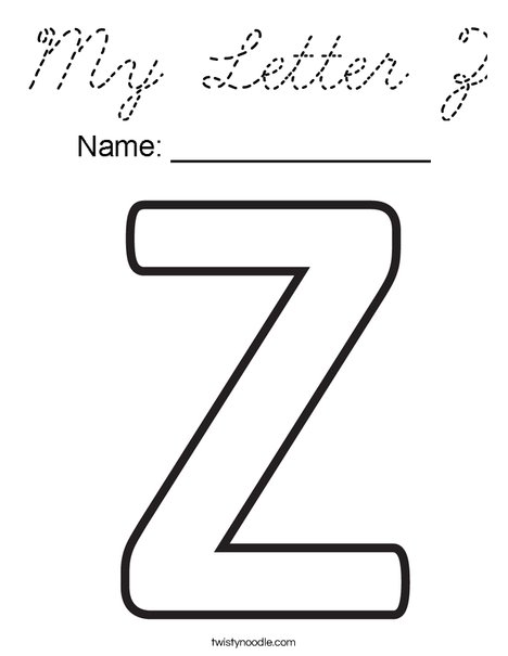 My Letter Z Coloring Page - Cursive - Twisty Noodle