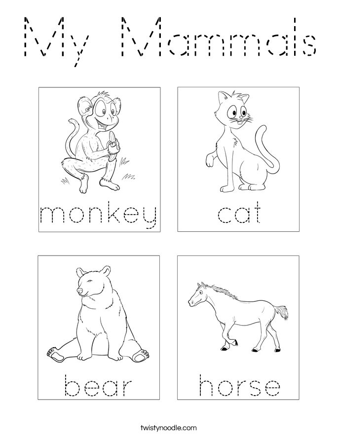 My Mammals Coloring Page - Tracing - Twisty Noodle