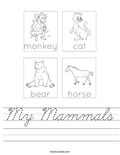 My Mammals Worksheet - Cursive - Twisty Noodle