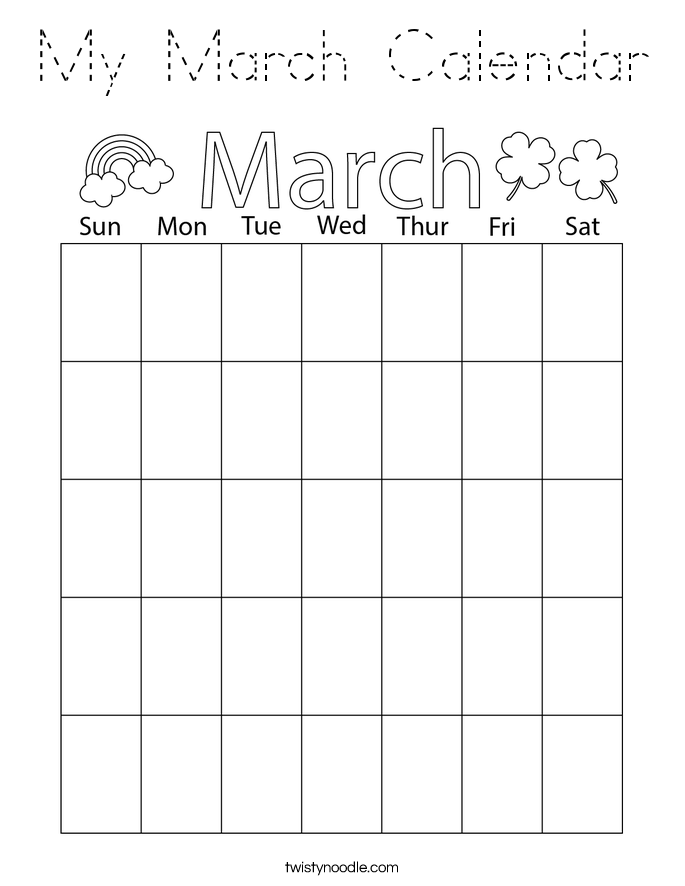 March Blank Printable Calendar - My March Calendar Coloring Page Blockoutline 