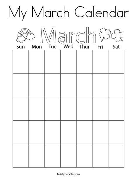 My March Calendar Coloring Page Twisty Noodle My March Calendar Coloring Page Twisty Noodle