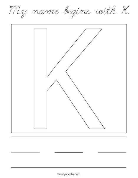 My name begins with K. Coloring Page