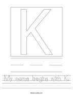 My name begins with K Handwriting Sheet