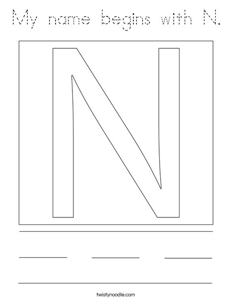 My name begins with N. Coloring Page