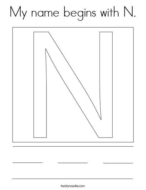 My name begins with N. Coloring Page