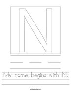 My name begins with N Handwriting Sheet