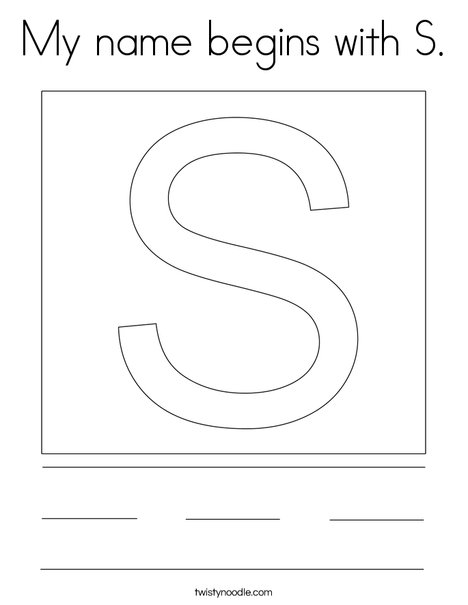 My name begins with S. Coloring Page