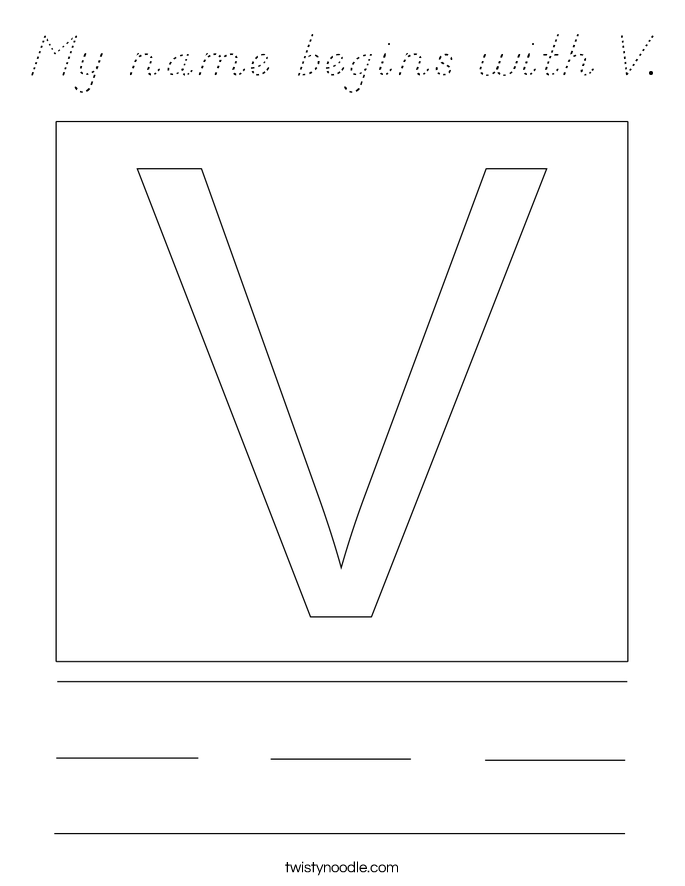 My name begins with V. Coloring Page