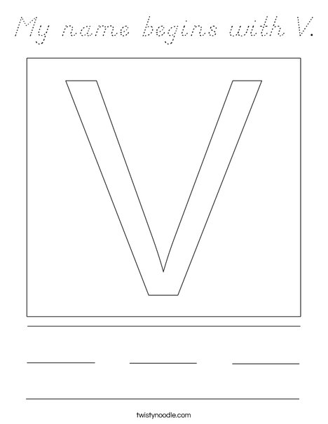 My name begins with V. Coloring Page