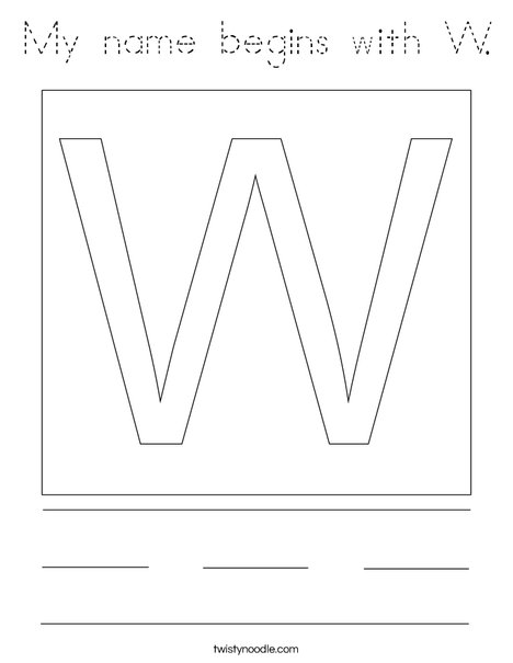 My name begins with W. Coloring Page