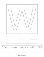 My name begins with W Handwriting Sheet