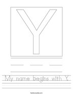 My name begins with Y Handwriting Sheet