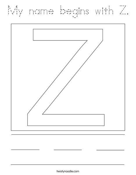 My name begins with Z. Coloring Page
