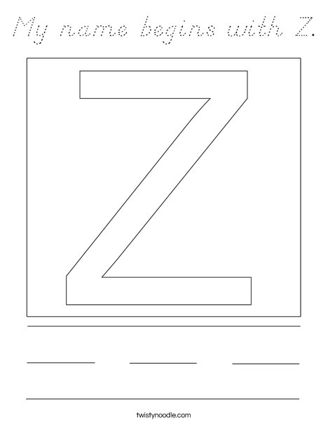 My name begins with Z. Coloring Page