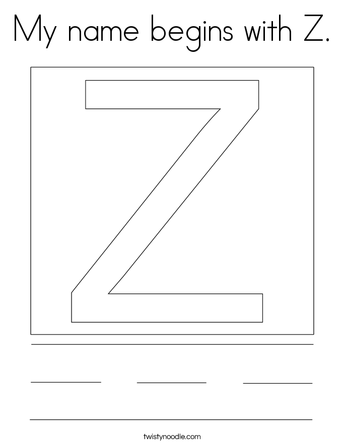 My name begins with Z. Coloring Page