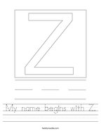 My name begins with Z Handwriting Sheet