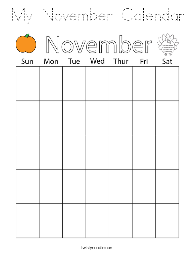 My November Calendar Coloring Page