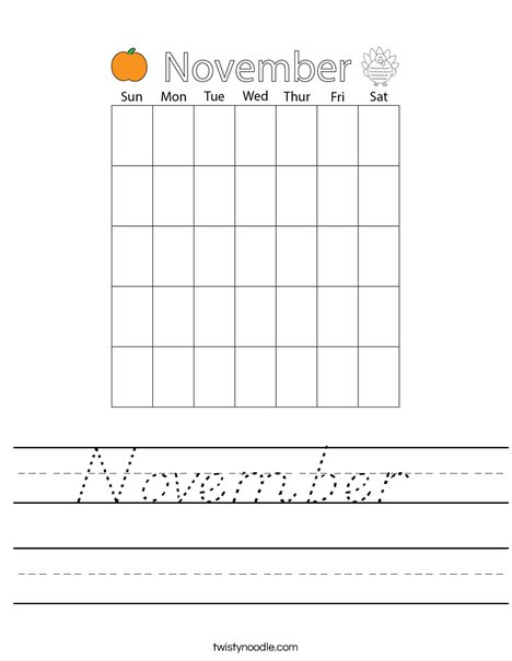 My November Calendar Worksheet