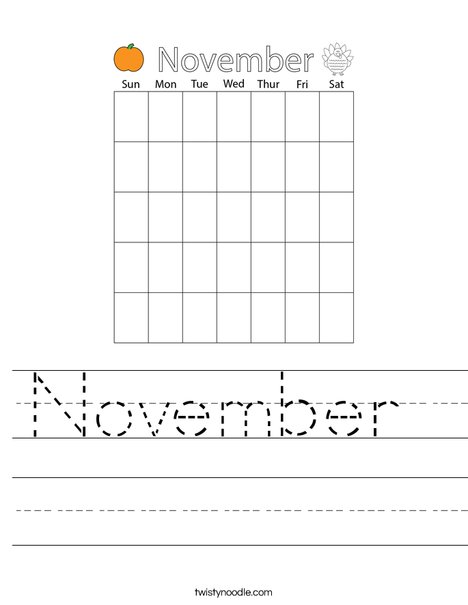 My November Calendar Worksheet
