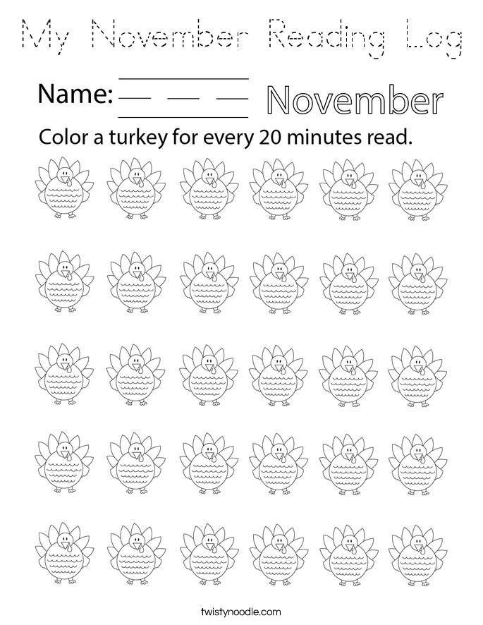 My November Reading Log Coloring Page