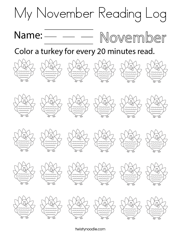 My November Reading Log Coloring Page
