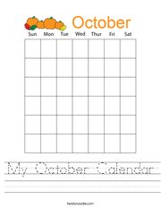 My October Calendar Handwriting Sheet